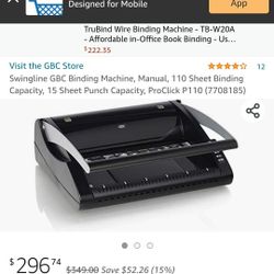 Swingline GBC Binding Machine, Manual, 110 Sheet Binding Capacity, 15 Sheet Punch Capacity, ProClick P110