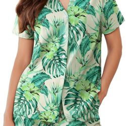 Women Pajamas Set Button Down Printed Pj Lounge Sets Soft Loose Loungewear Sleepwear

