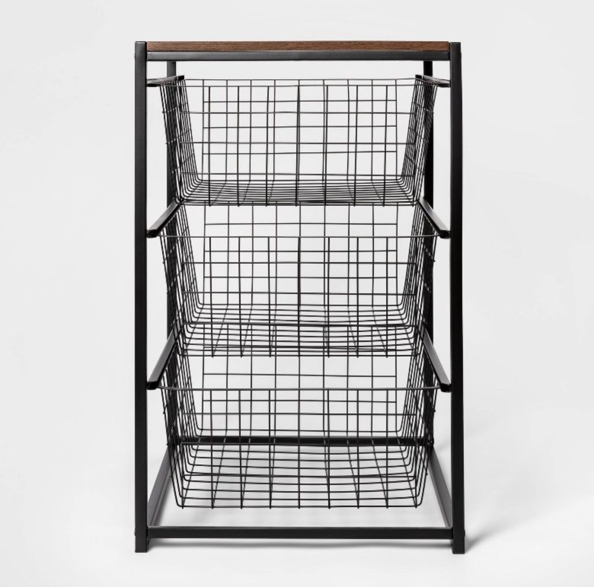 3 Drawer Organizer Black Metal with Walnut Wood - Brightroom™: Decorative Storage Drawers, Bedroom Dresser, 3 Drawers