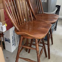 2 Wooden Swivel Barstool Chairs