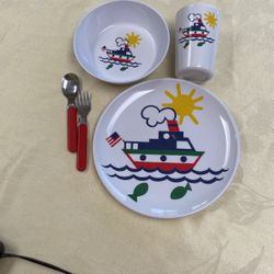Child’s Melamine Dinnerware With Fork And Spoon