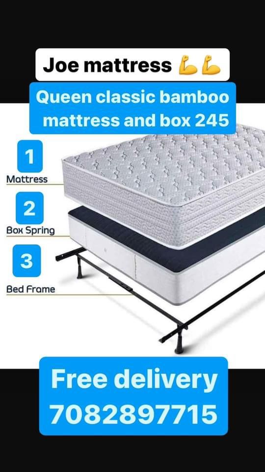 Huge sale for Mattress And Box Twin size mattress and box 150.$ full 190$ Queen 200$ king 290$. Mattress And Box and frame and headboard. King 580$ Qu