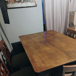 TALL SOLID WOOD TABLE AND CHAIRS 