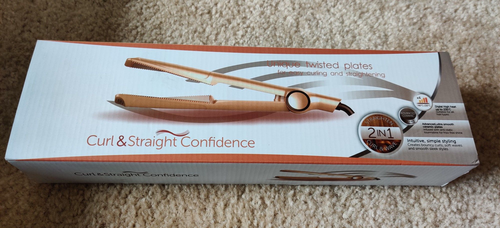 Hair Straightener Curling Iron 2 in 1,Dual Voltage Ceramic Flat Iron Curling Iron in One, Adjustable Temperature in 4 Gears, Auto Shut-off-Gold