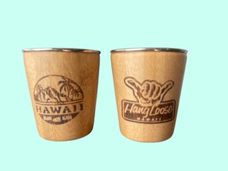Hawaiian engraved Wooden Shot Glasses  - Set of 2
