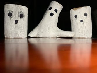3 Handmade Ghosts, Halloween Decorations, Driftwood Stands For Air Plants