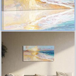 Beach Wall Art for Living Room, Ocean Canvas Wall-Decor for Bedroom, Sunset Picture Print for Home, Size 40x20 Inches