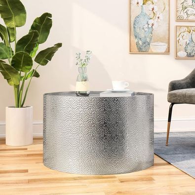 Christopher Knight Home Rache Modern Round Coffee Table with Hammered Iron, Silver ⭐NEW IN BOX⭐