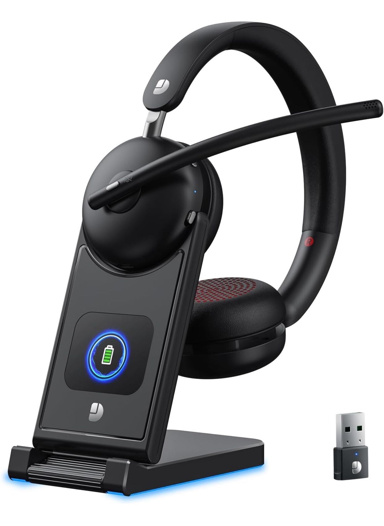 Wireless Headset with Mic for Work-Bluetooth 5.3 Headset with Noise Cancelling, Wireless Headsets with 65Hrs Battery & 10Min Fast Charge, Smart Dock w