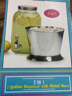 Brand New Glass Dispenser With Stand/ Metal Ice Bucket … Perfect For Your Holiday Drinks