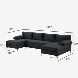 Black Velvet sectional Couch
