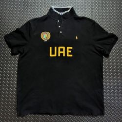 NWT Polo Ralph Lauren Black UAE Crest Patch UAE 24 Mesh Knit Polo Shirt size XXL