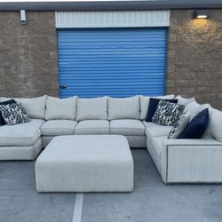 Modern Beige Down Feathered Sectional With Chaise