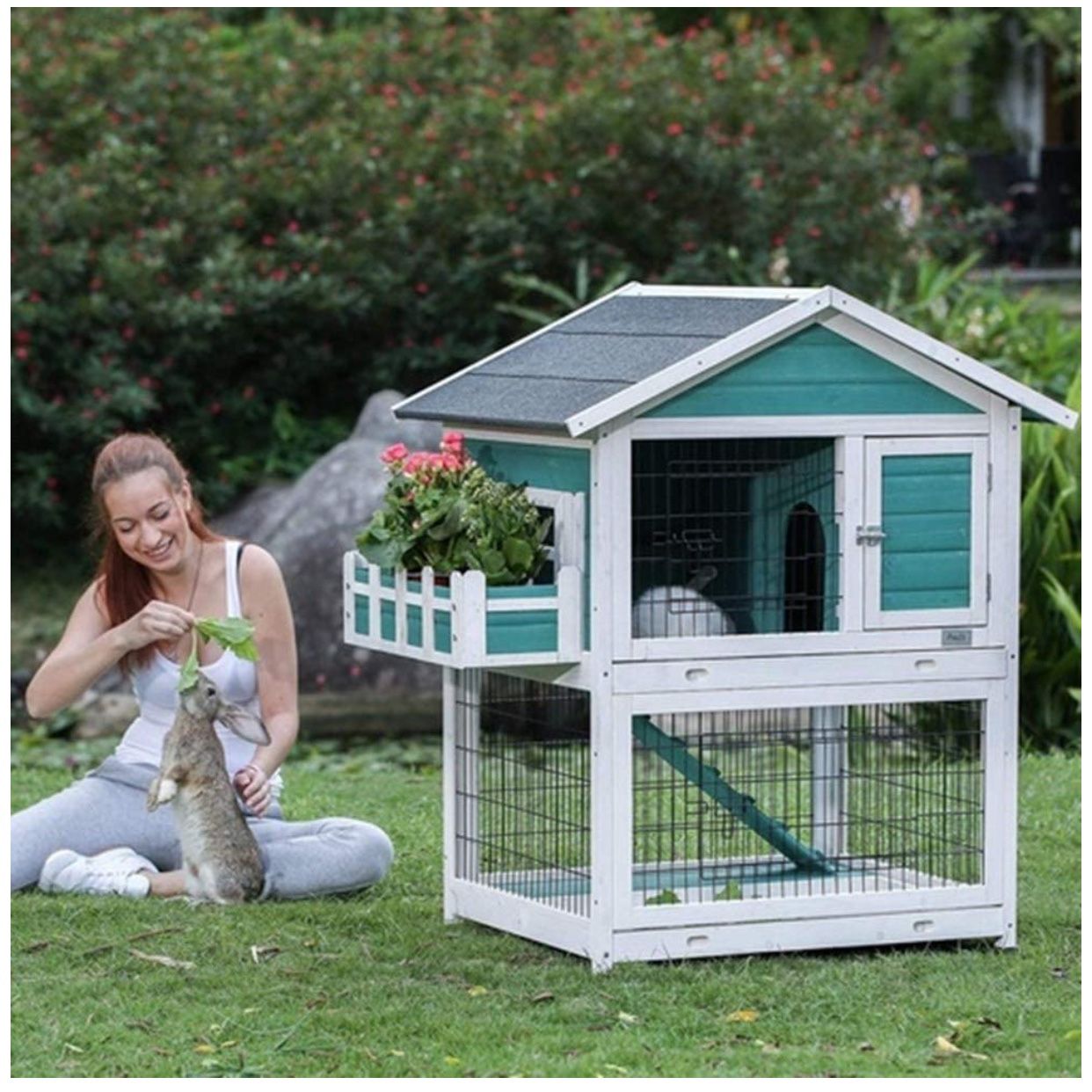 Seny Garden Window Wooden Rabbit Hutch Bunny Cage Guinea Pig House Ferret Chinchilla Small Animal Habitat