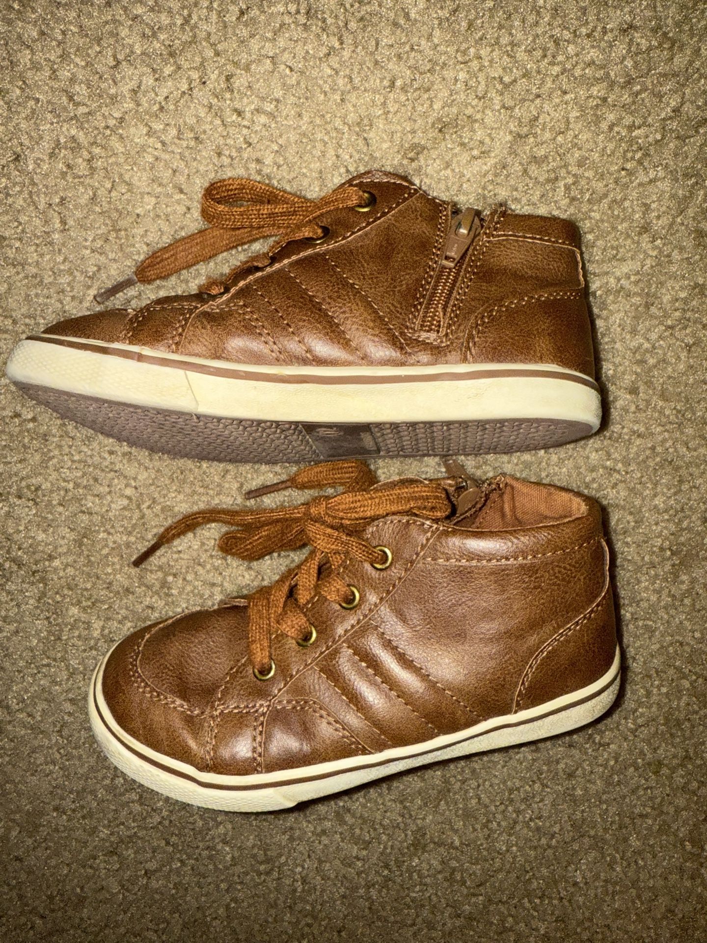 Little Boy Mid Top Cognac Brown Cat & Jack Faux Leather Shoes Boots Size 12 C