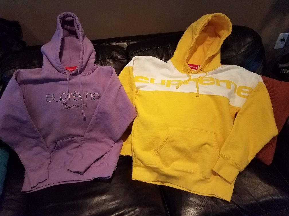 Supreme hoodies Yellow size Medium $220 Purple Small $180