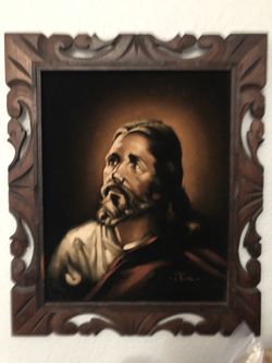 Velvet Jesus Painting Vintage (25”x 21”)