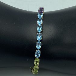 14kt Yellow Gold Multi Color Stone Bracelet 8”