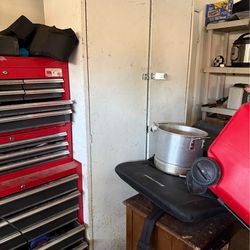 White metal storage for garage