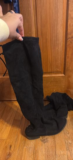 Black Thigh High Flat Boots