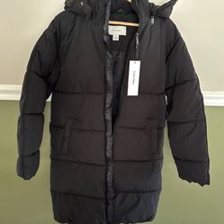 Calvin Klein Sorona Aura Puffer Woman Winter Long Jacket Size S NWT Black Hooded