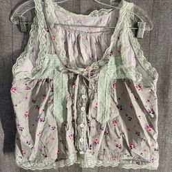 Y2K Boho Lace Cottagecore Babydoll Floral Milkmaid Prairie Peasant Feminine Top