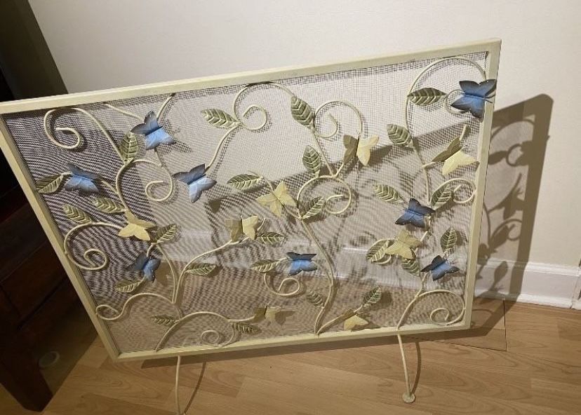 Fireplace Screen Vintage Decorated With Metal 3D Butterflies And Leaves