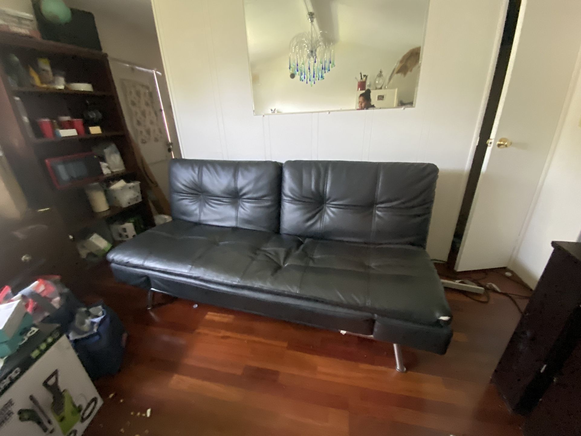 Black Faux Leather Full Size Couch Bed $200