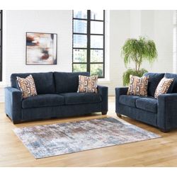 Navy Fabric Sofa & Loveseat Set
