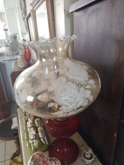 Vintage Glass Roses White And Red Big Lamp 