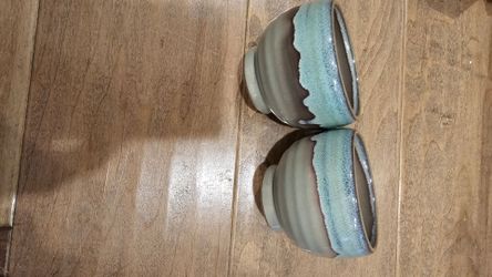 Vintage Japanese Agano-yaki Style Yunomi Teacups – Pair of 2 Drip-Glazed Ceramic Tea Cups