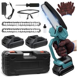 Cordless Mini Chainsaw Set New In Box 6 Inch With Attachments & Accessories