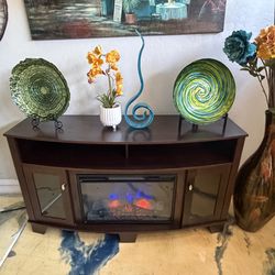 Beautiful fireplace /tv stand with 5 colors of flames 60” inch long