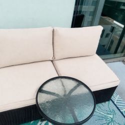 Rattan Armless Chairs With Table