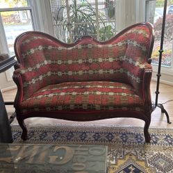 Vintage Wood Framed Love Seat