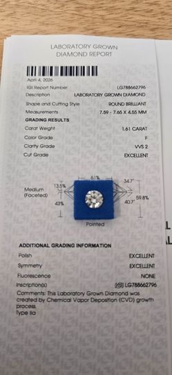 Round 1.61 carat-Laboratory grown diamond (IGI)