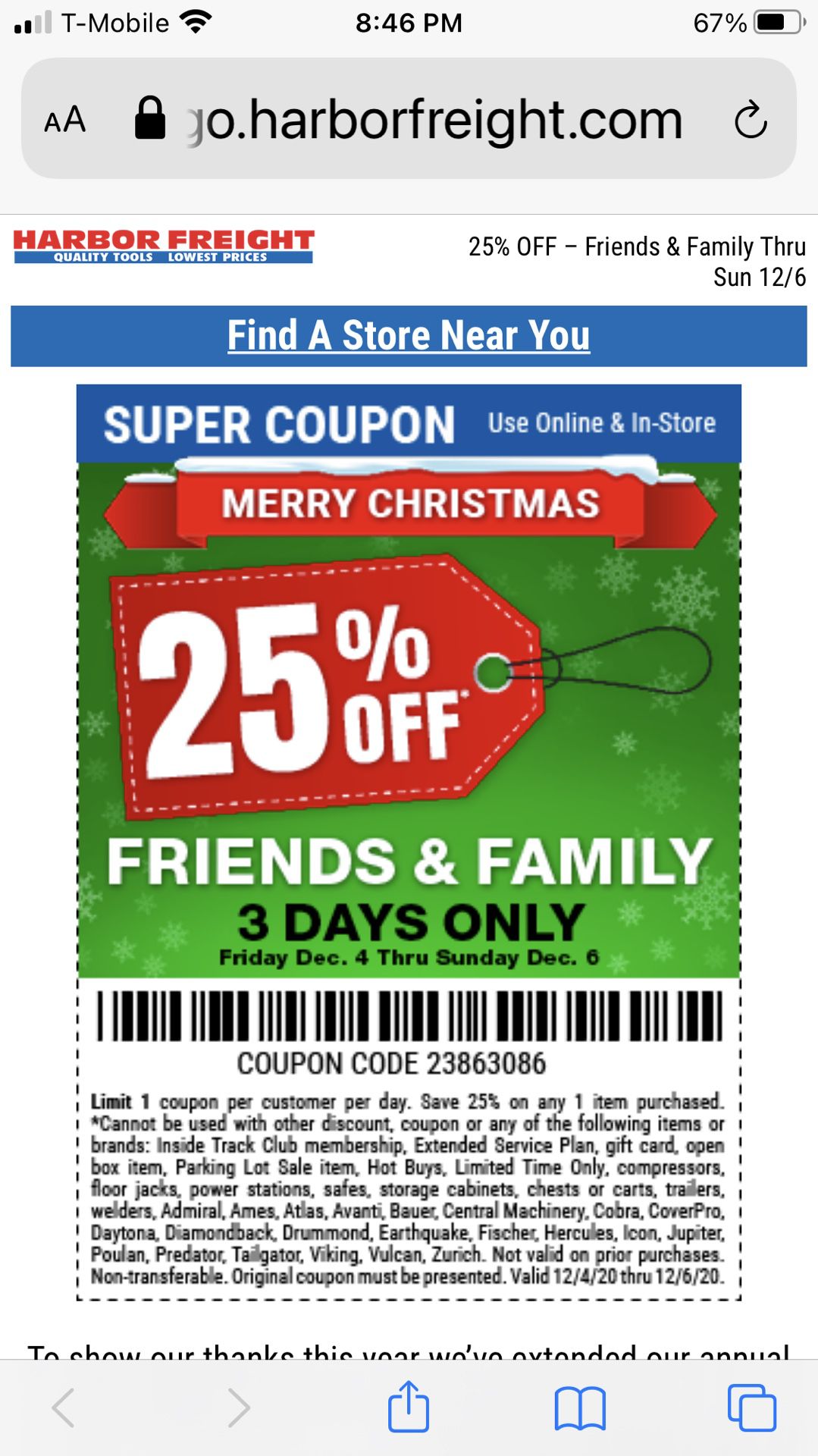 Free Coupon 25% off Harbor Freight