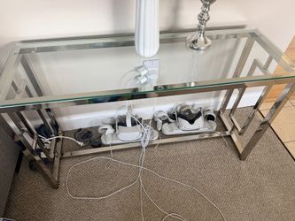 Chrome and glass metal accent table
