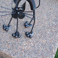 Very Cool Handmade Metal Art Black Cat Made Out Of Scrap Metal
