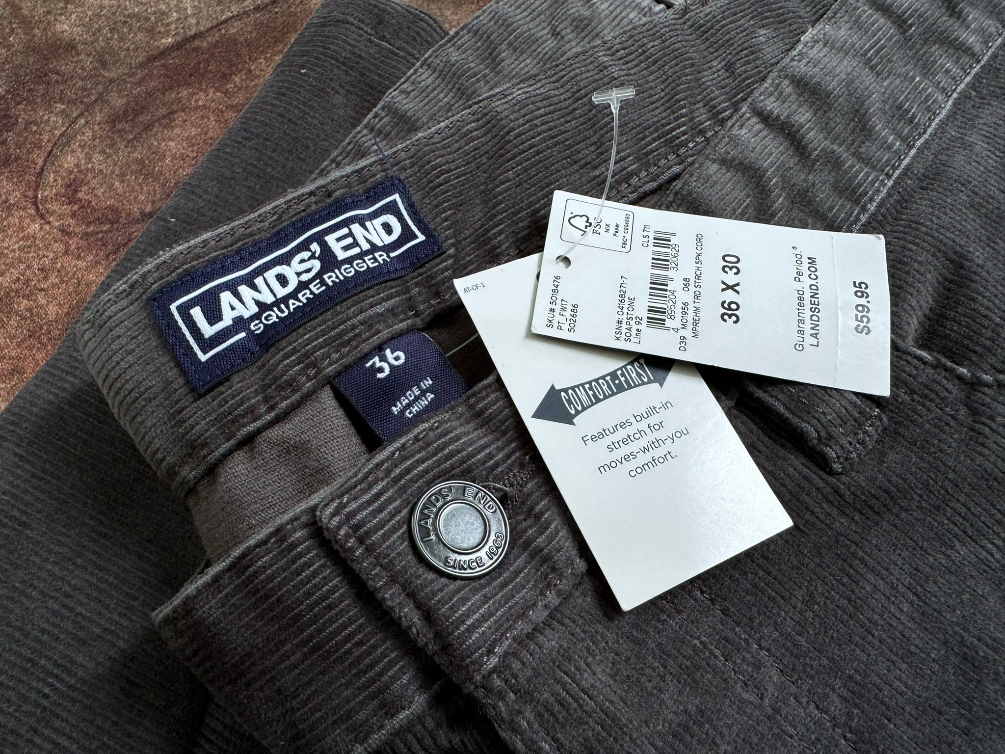 LAND’S END “Square Rigger” Corduroy Men’s Pants 36 x 30