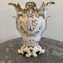 Vintage Dresden-style porcelain vase, Rococo gold gilt, unmarked