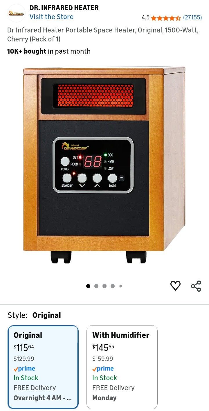 Dr Infrared Heater Portable Space Heater, Original, 1500-Watt, Cherry ...In Excellent Condition