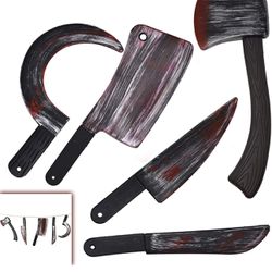 5 Pieces Bloody Halloween Weapons Machete, Knife, Axe, Cleaver and Sickle Halloween Props Party Decoration Set