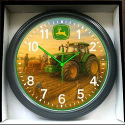 John Deere Tractor Farming Glow In The Dark Wall Clock New!