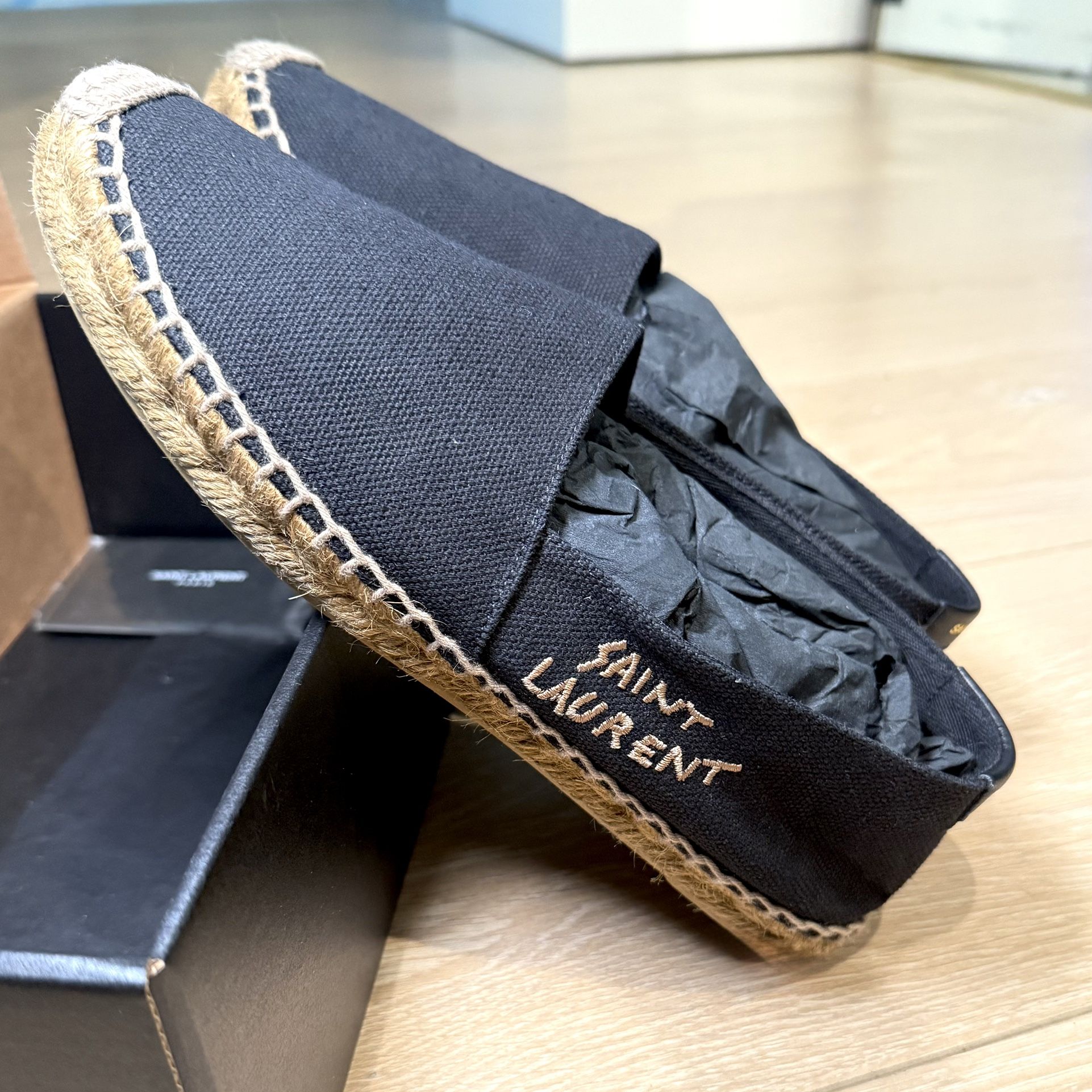 SAINT LAURENT, Canvas Espadrilles, (Black/38.5)