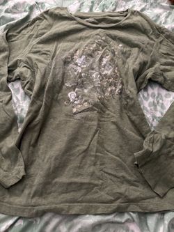 Olive Green Floral Graphic Long Sleeve Shirt