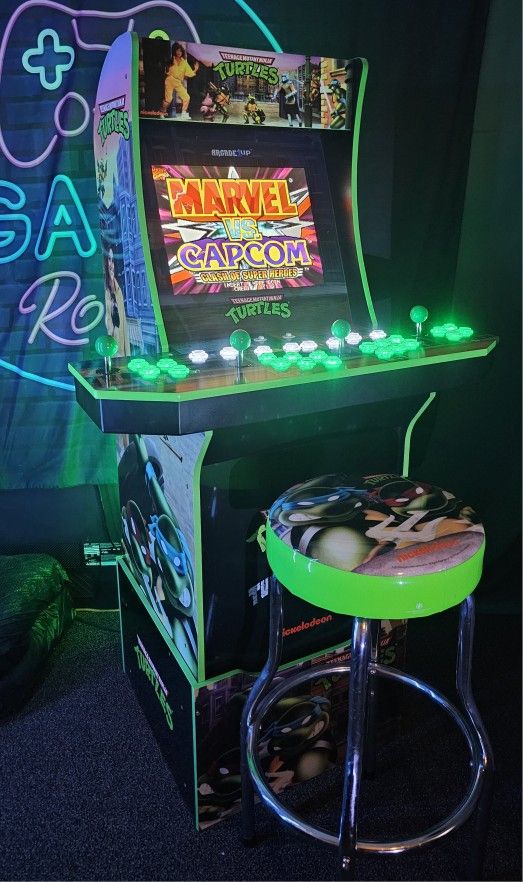 Retro TMNT Arcade1up Cabinet With Over 15,000 Video Games and Matching Stool