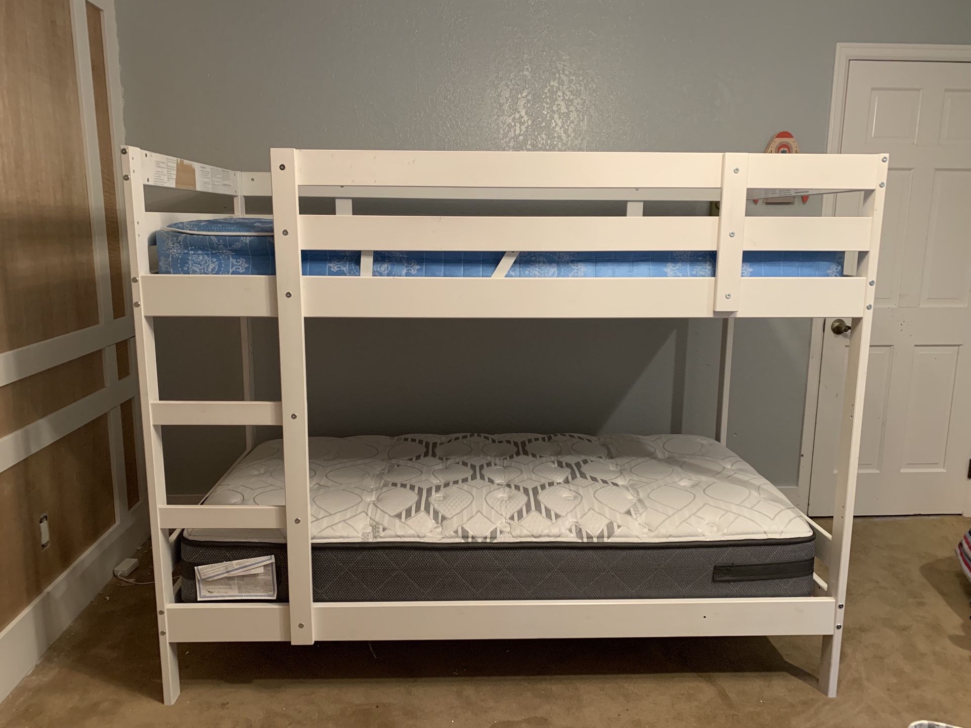 Bunk bed frame and one twin mattress (IKEA Mydal) (Painted white) for