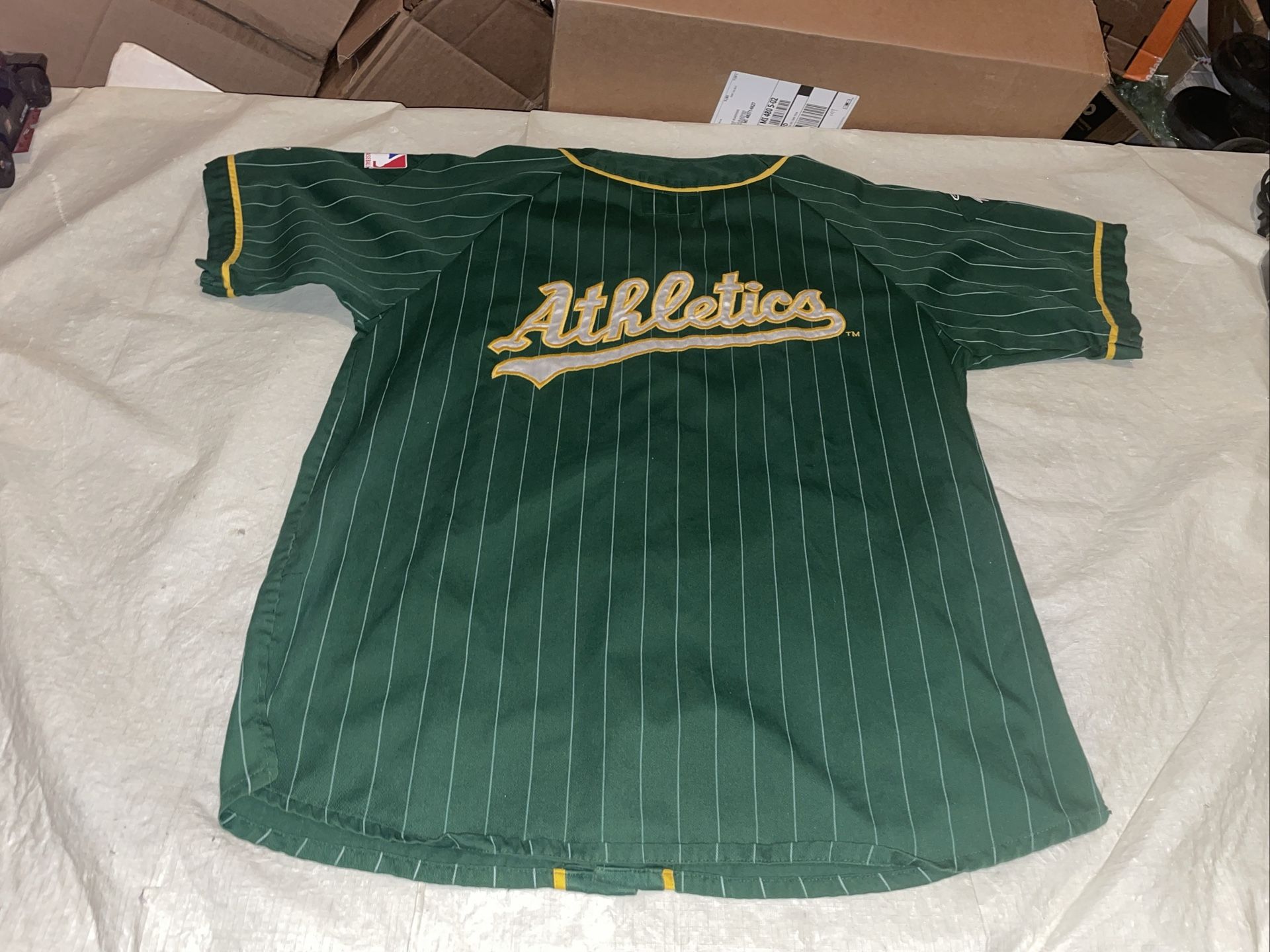 Vintage Oakland Athletics Starter Jersey Pinstripe 90s Green Mens Large Clean