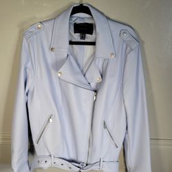 Powder Blue Moto Jacket with Belt
